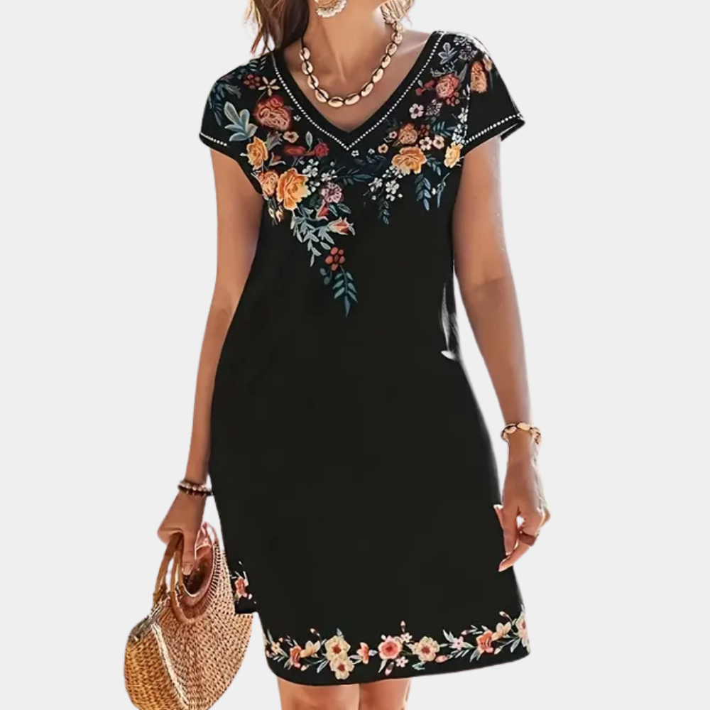 Black Floral Summer Dress - Sofia-XS-Nora Luxe