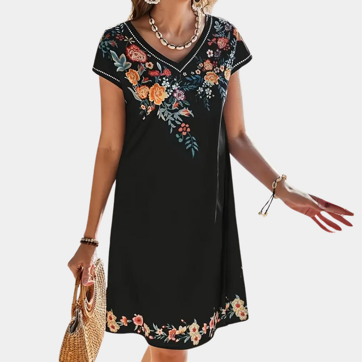 Black Floral Summer Dress - Sofia-XS-Nora Luxe