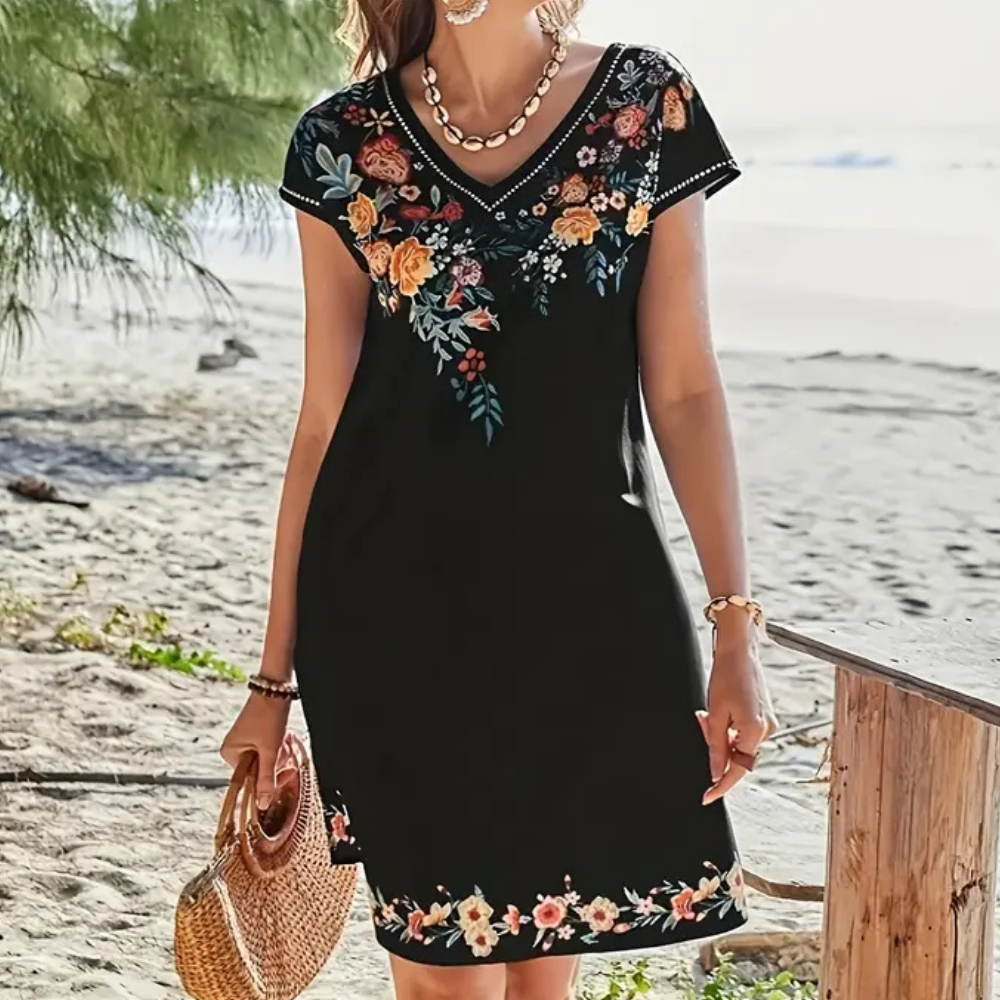 Black Floral Summer Dress - Sofia-XS-Nora Luxe