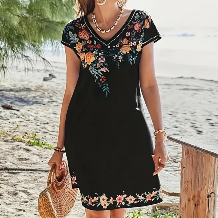 Black Floral Summer Dress - Sofia-XS-Nora Luxe