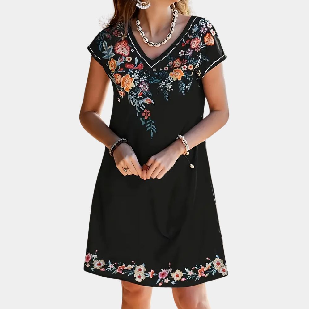 Black Floral Summer Dress - Sofia-XS-Nora Luxe