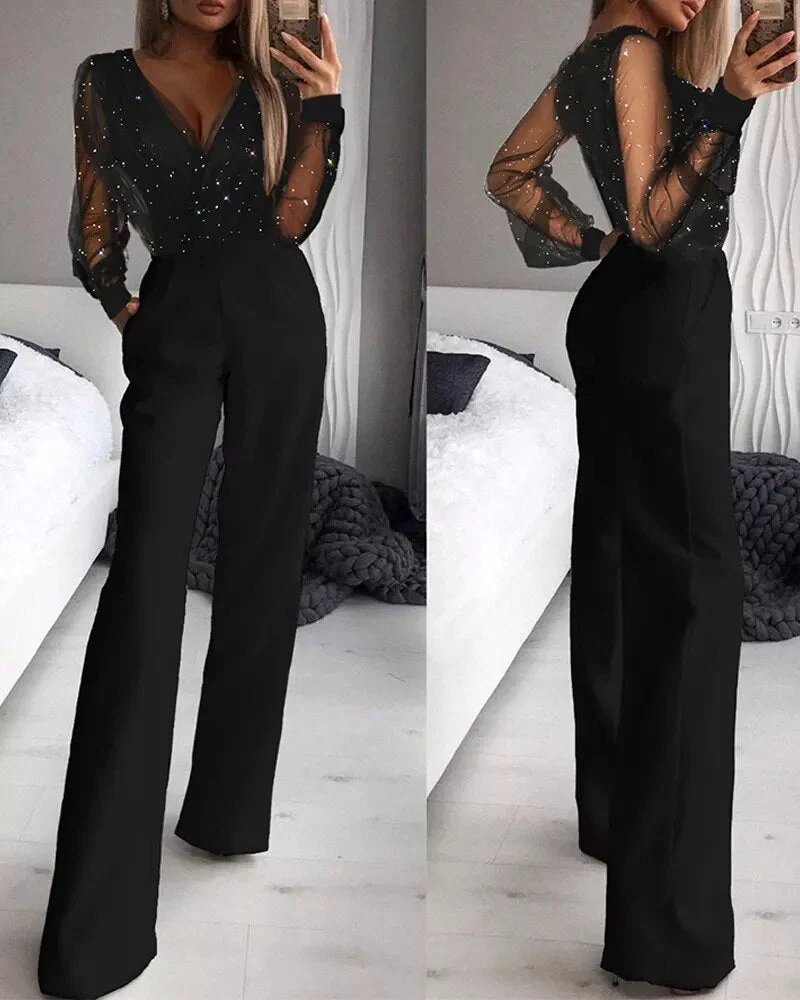 Black Glitter Jumpsuit - Aurora-S-Nora Luxe