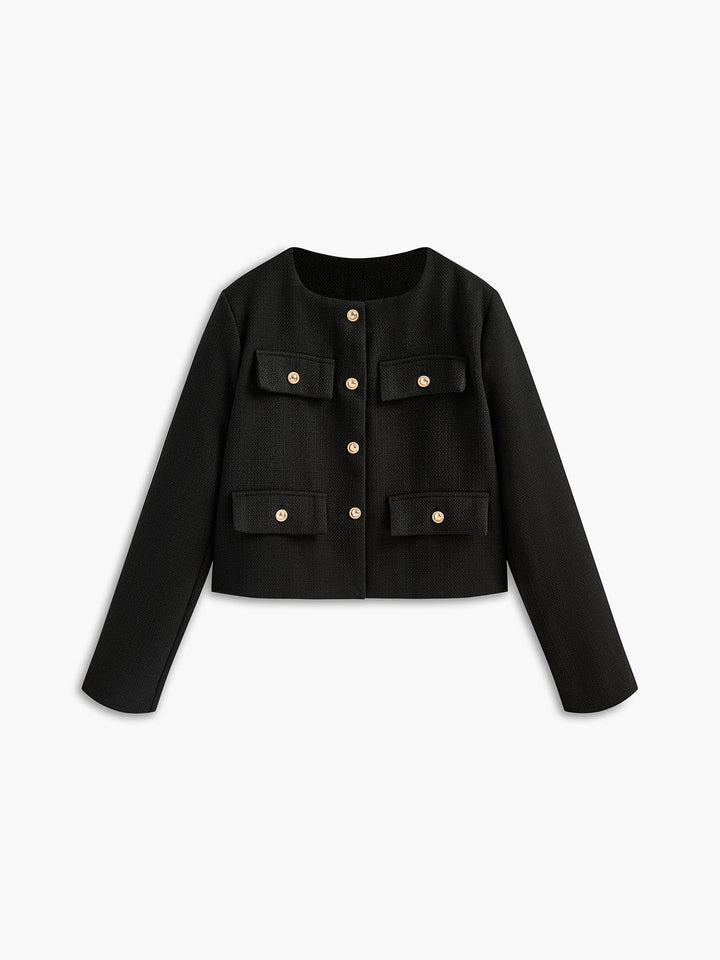 Black Gold Button Tweed Blazer - Camille-XS-Nora Luxe