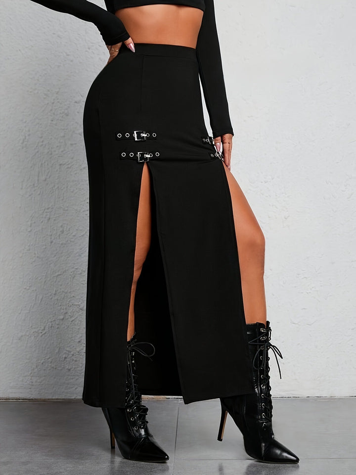Black High Waist Split Skirt - Sophie-S-Nora Luxe