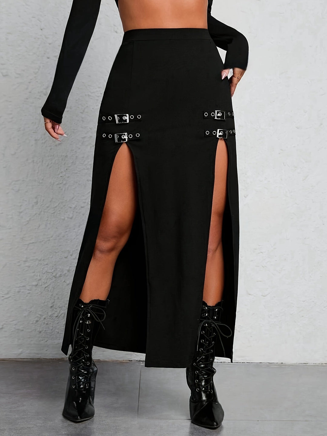 Black High Waist Split Skirt - Sophie-S-Nora Luxe