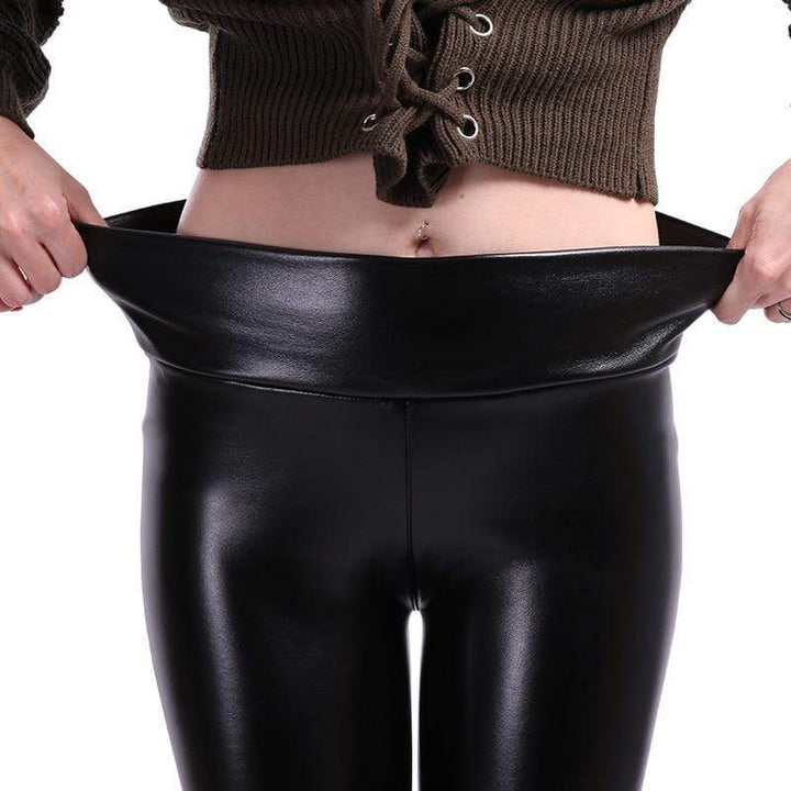 Black Imitation Leather Leggings - Aurora-S-Nora Luxe