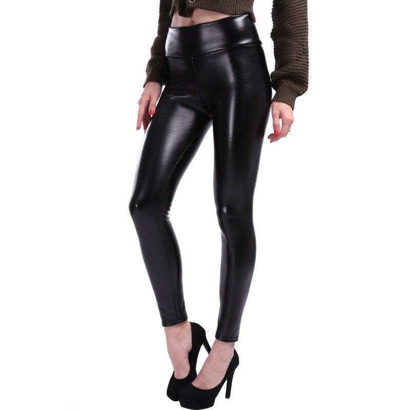 Black Imitation Leather Leggings - Aurora-S-Nora Luxe