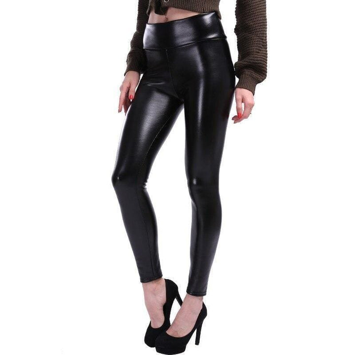 Black Imitation Leather Leggings - Aurora-S-Nora Luxe
