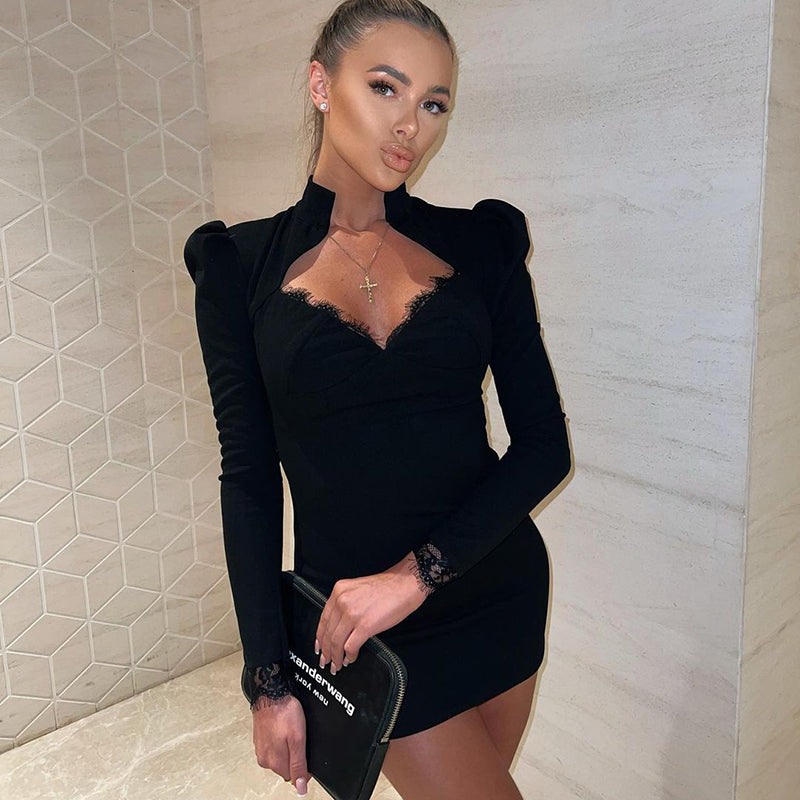 Black Mini Dress with Lace Details - Noa-S-Nora Luxe