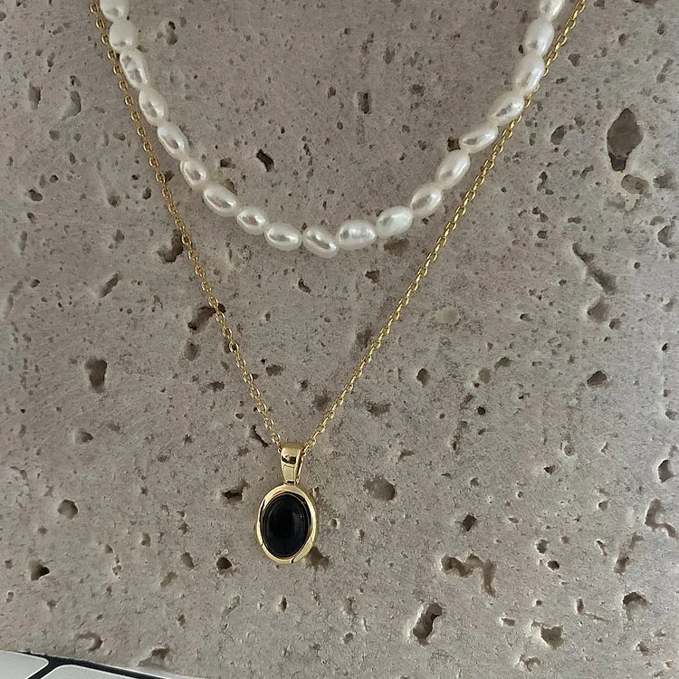 Black Onyx and Pearl Stack Necklace - Aria-Nora Luxe