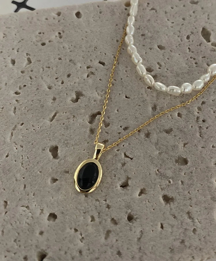 Black Onyx and Pearl Stack Necklace - Aria-Nora Luxe