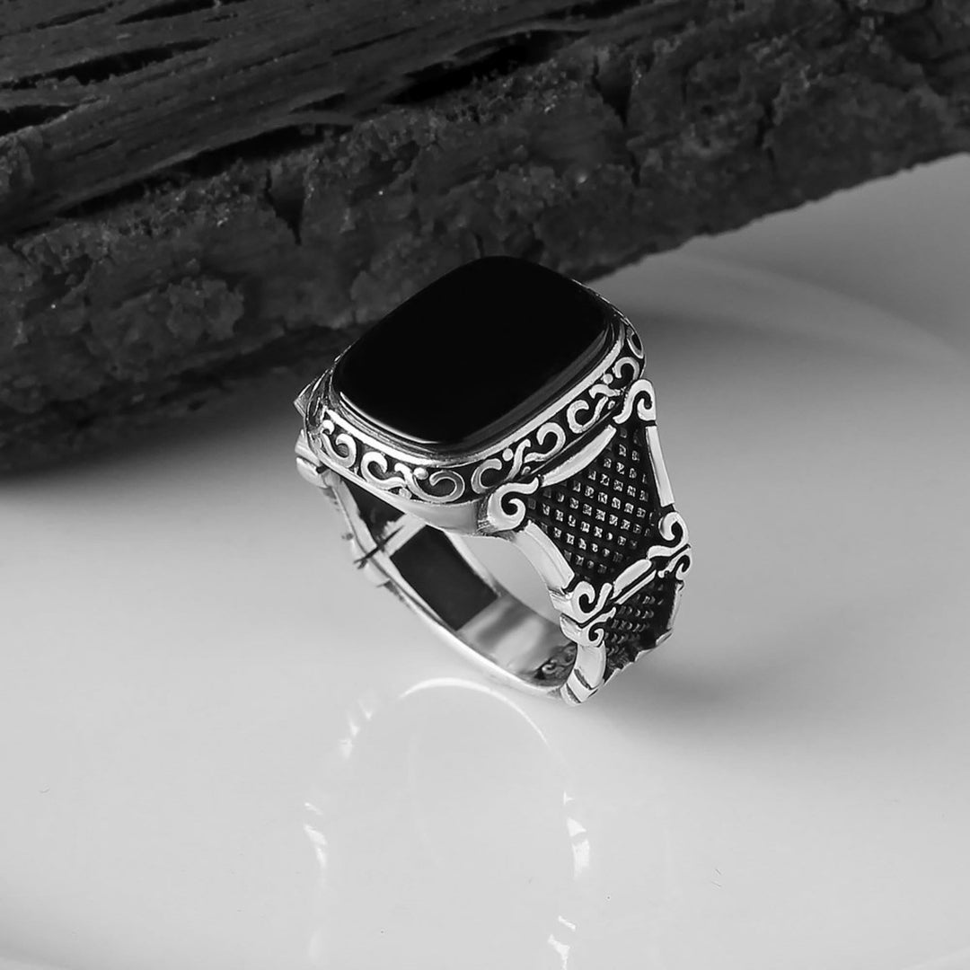 Black Onyx Silver Ring for Men - Max-2.24 in-Nora Luxe