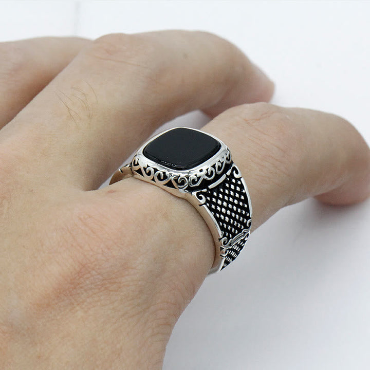 Black Onyx Silver Ring for Men - Max-2.24 in-Nora Luxe