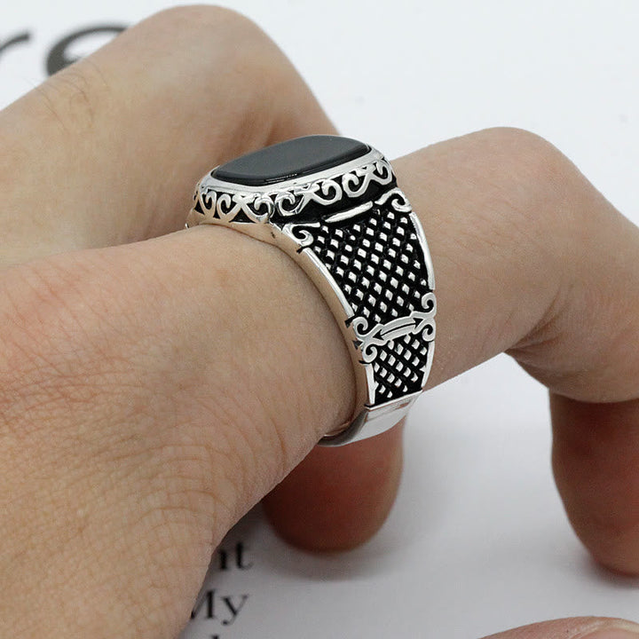 Black Onyx Silver Ring for Men - Max-2.24 in-Nora Luxe