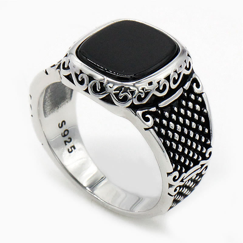 Black Onyx Silver Ring for Men - Max-2.24 in-Nora Luxe