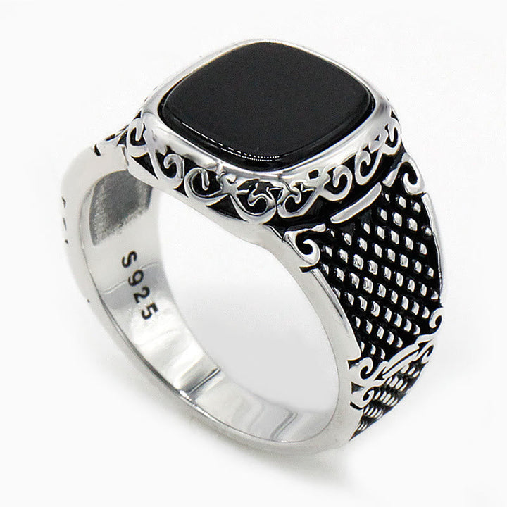 Black Onyx Silver Ring for Men - Max-2.24 in-Nora Luxe