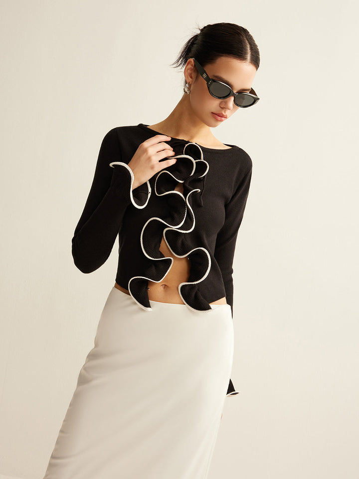 Black Skinny Ruffle Cardigan for Women - Isabella-XS-Nora Luxe