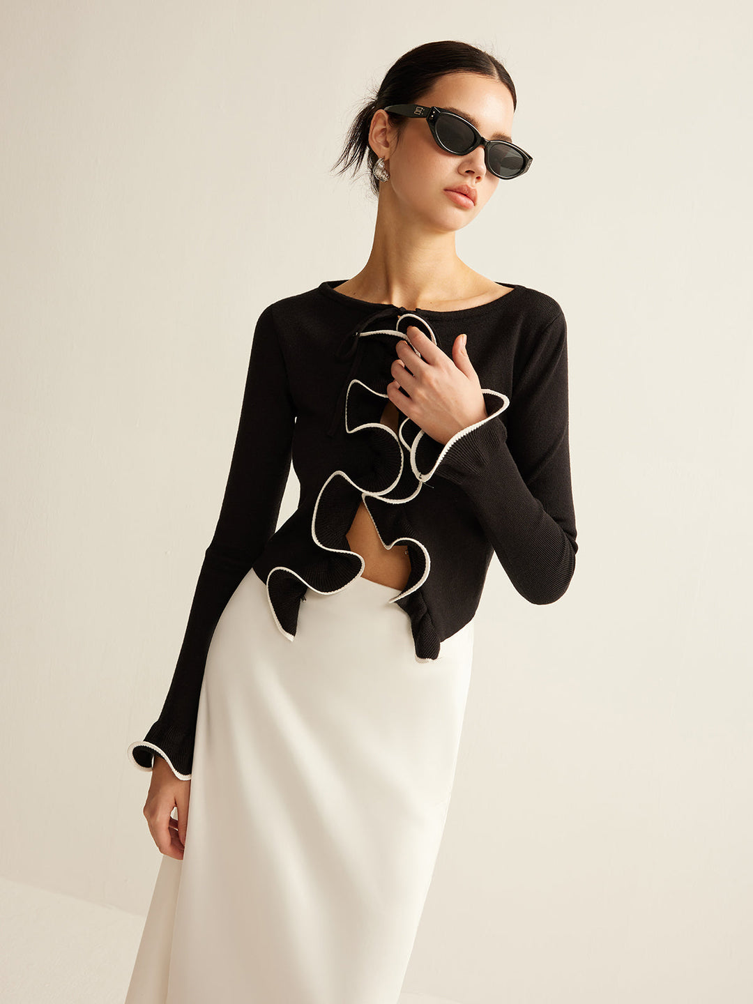 Black Skinny Ruffle Cardigan for Women - Isabella-XS-Nora Luxe