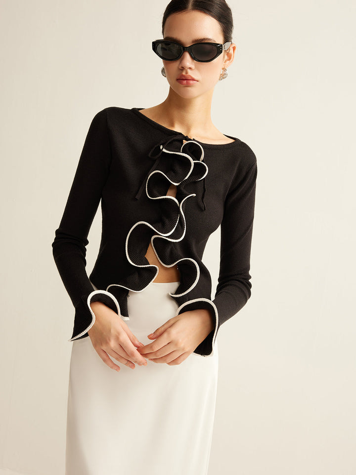 Black Skinny Ruffle Cardigan for Women - Isabella-XS-Nora Luxe