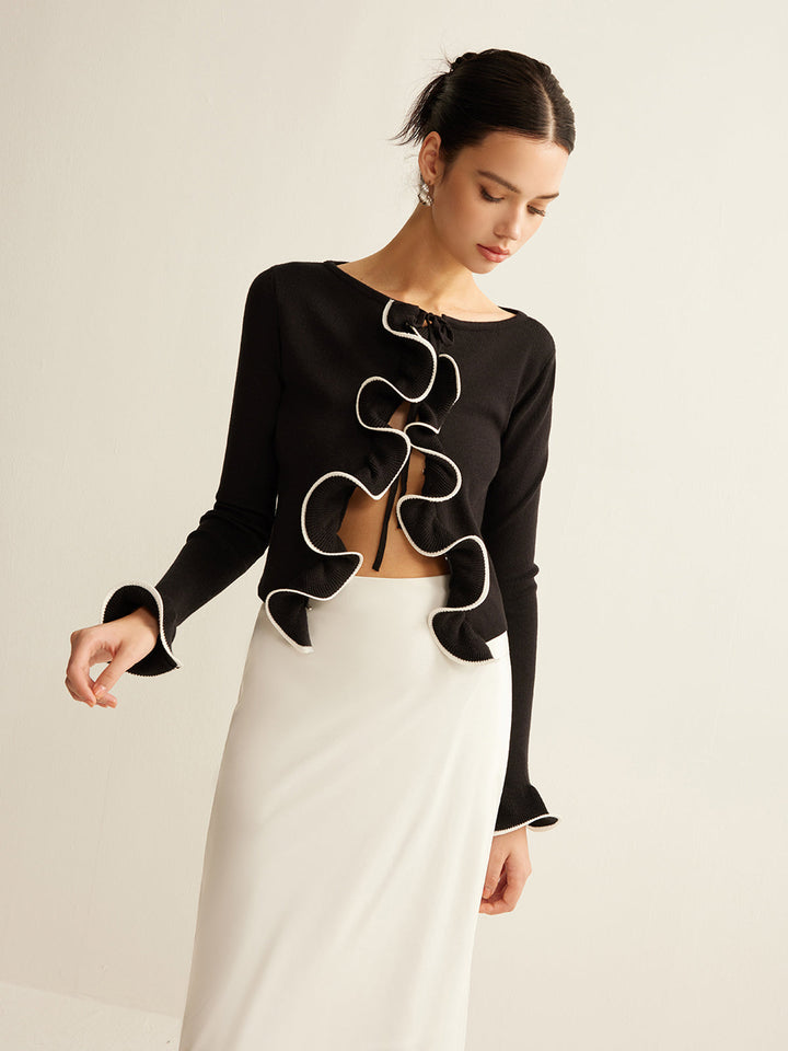 Black Skinny Ruffle Cardigan for Women - Isabella-XS-Nora Luxe