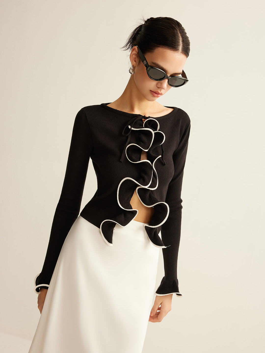 Black Skinny Ruffle Cardigan for Women - Isabella-XS-Nora Luxe
