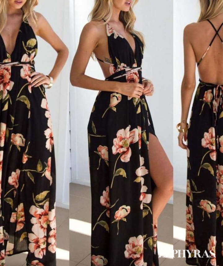 Black Summer Dress with Floral Print and Loose Fit – Mayra-S-State of Style