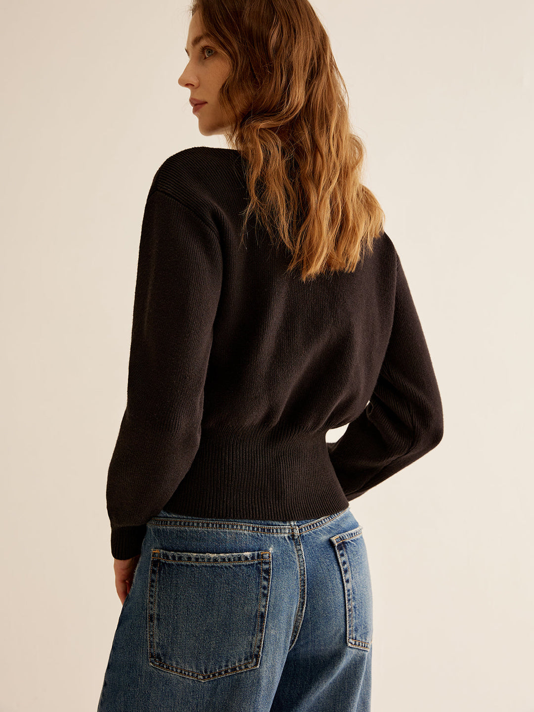 Black Sweater with 2 Buttons for Women - Alina-XS-Nora Luxe