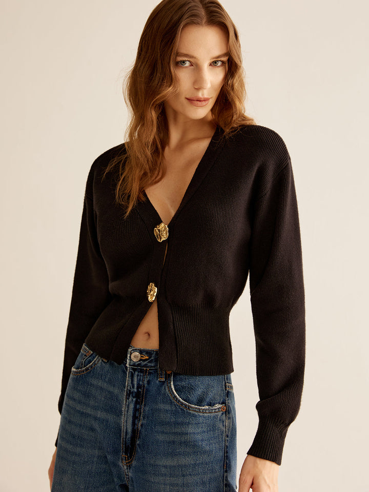 Black Sweater with 2 Buttons for Women - Alina-XS-Nora Luxe
