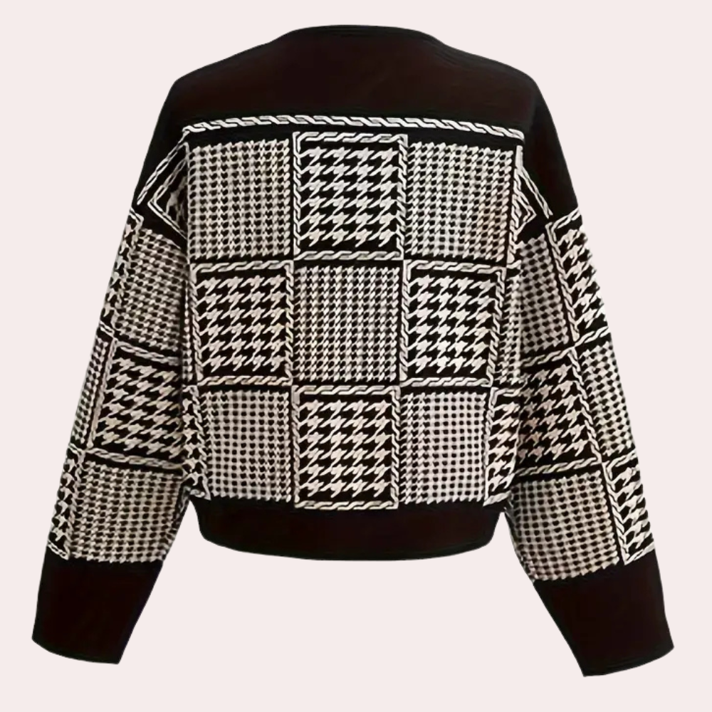 Black Women's Cardigan with Houndstooth Pattern - Isolde-XS-Nora Luxe