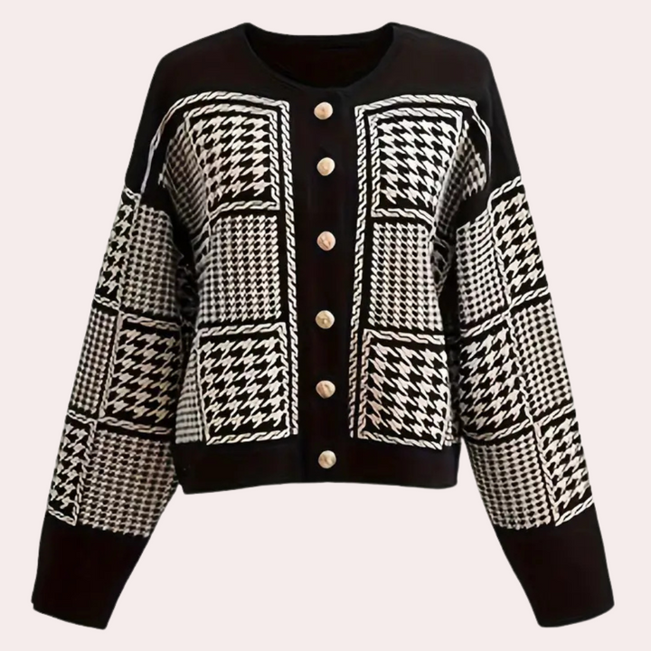 Black Women's Cardigan with Houndstooth Pattern - Isolde-XS-Nora Luxe