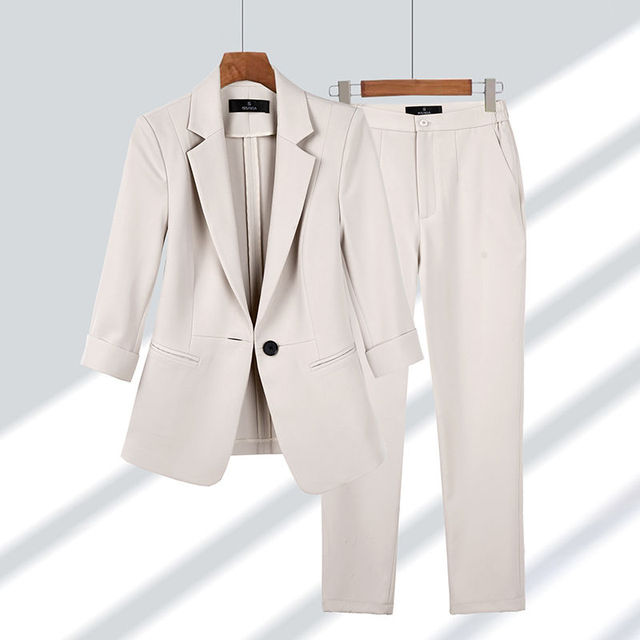 Blazer and Trouser Outfit - SophiaSet-Beige-M-Nora Luxe