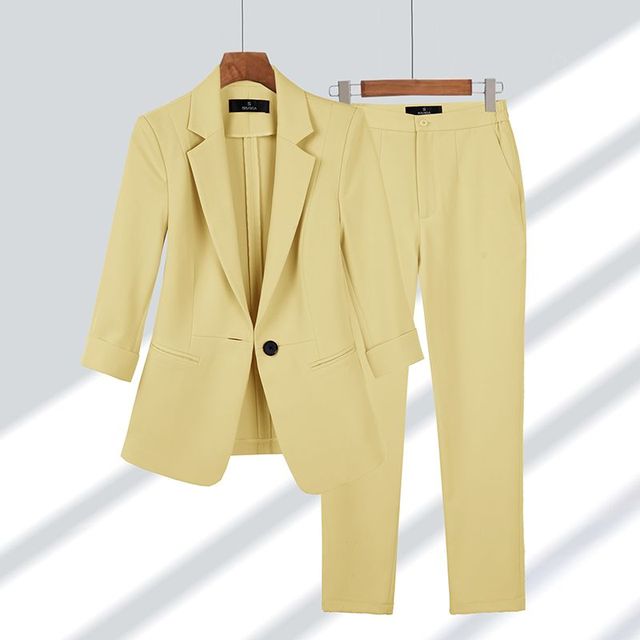 Blazer and Trouser Outfit - SophiaSet-Yellow-M-Nora Luxe