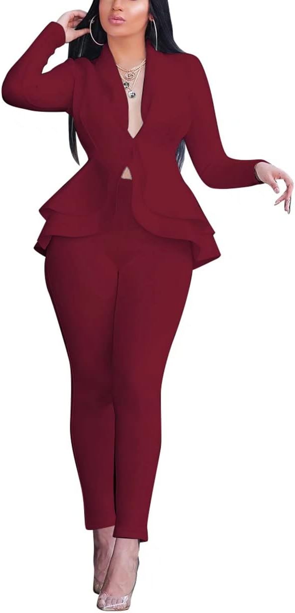 Blazer and Trousers Set - Faylinn-Wine red-S-Nora Luxe