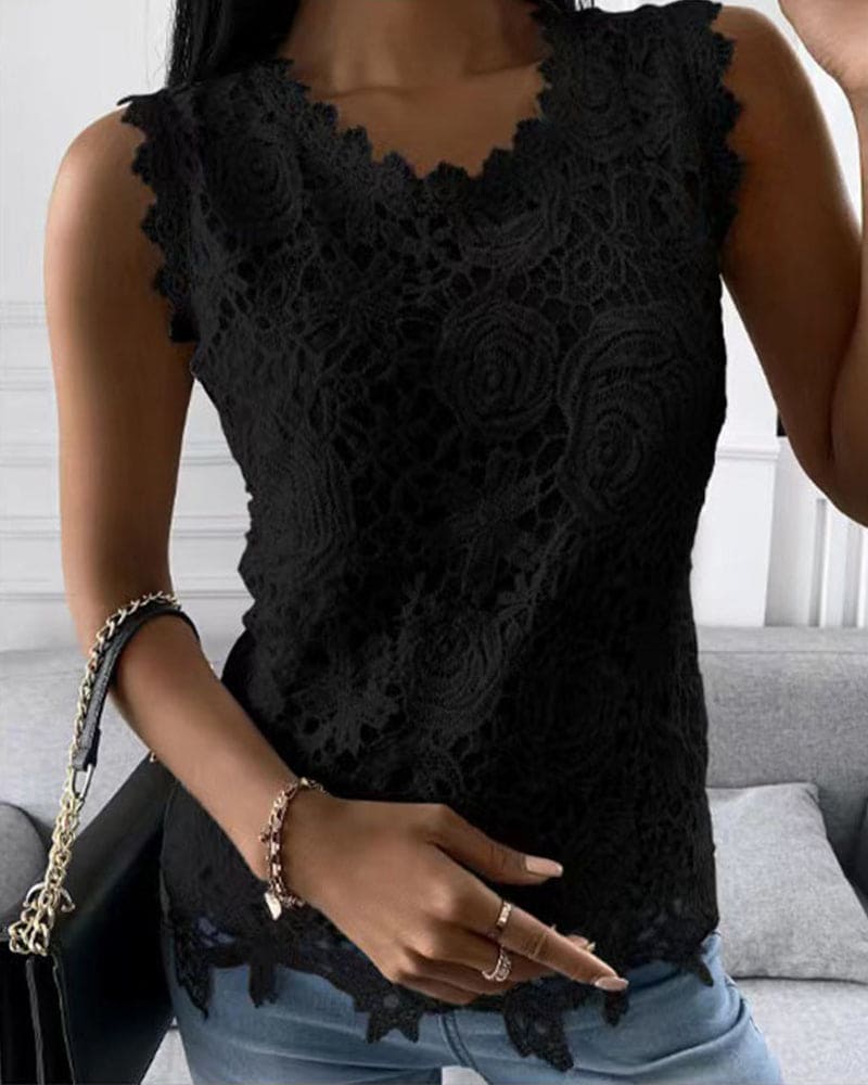 Blouse with Lace Detail in Effenge Colour Style - Elara-Black-S-Nora Luxe