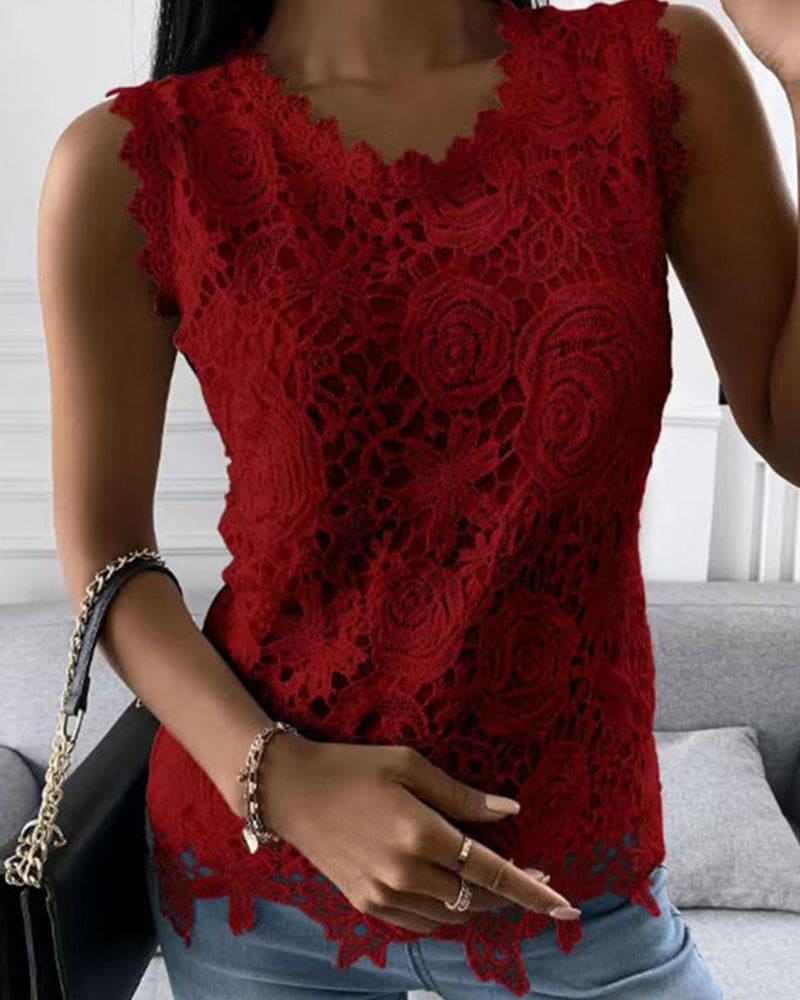 Blouse with Lace Detail in Effenge Colour Style - Elara-Bordeaux red-S-Nora Luxe