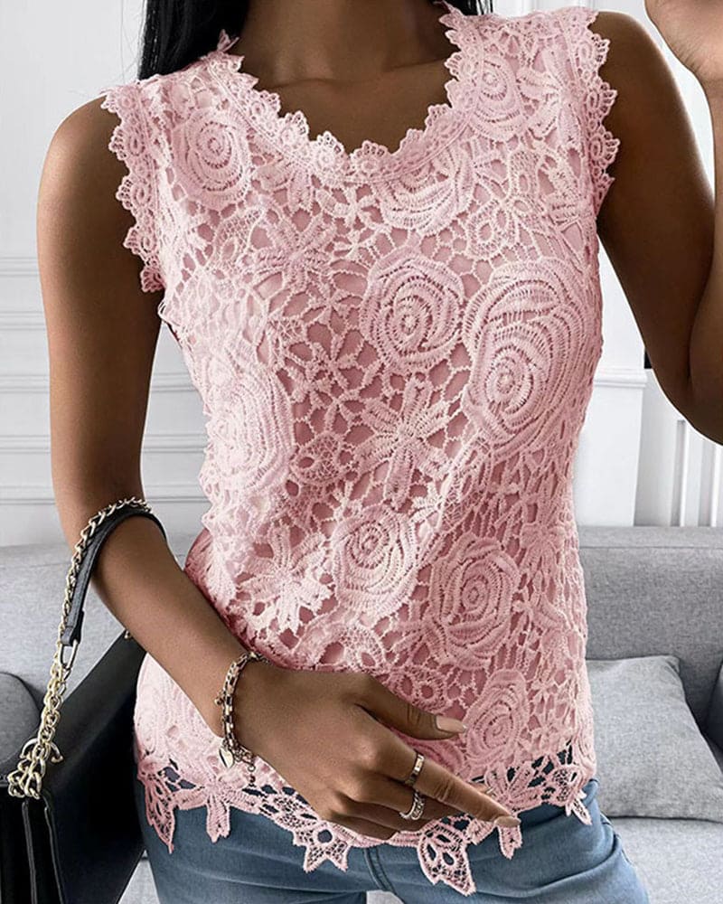 Blouse with Lace Detail in Effenge Colour Style - Elara-Pink-S-Nora Luxe