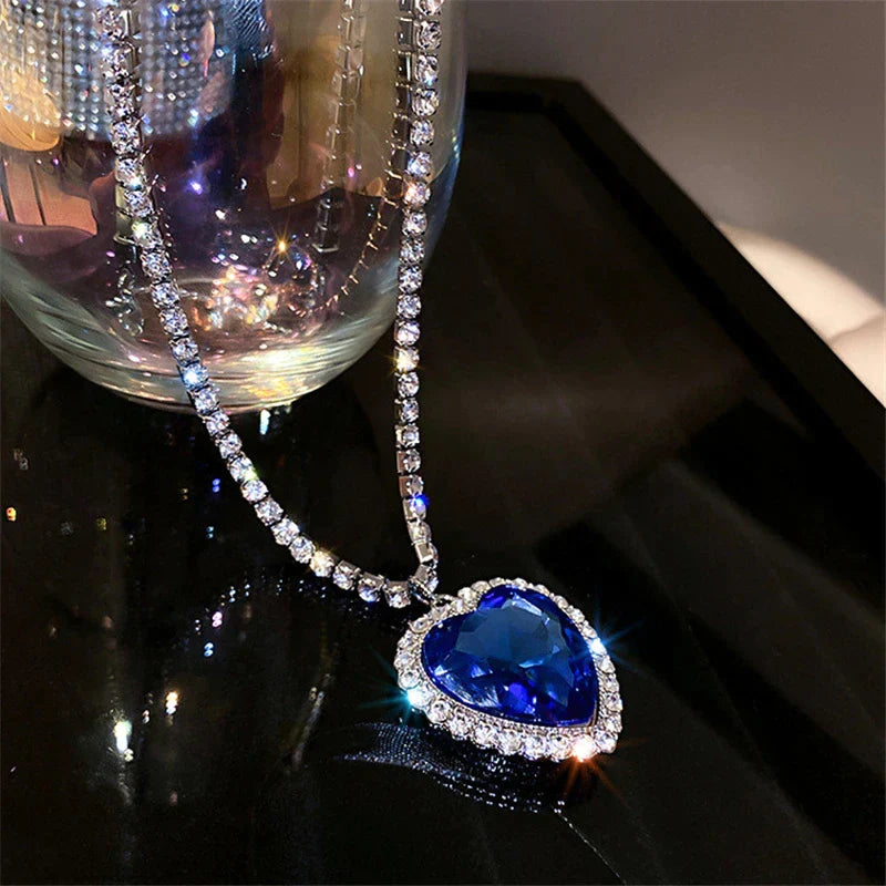 Blue Heart Crystal Necklace-Nora Luxe