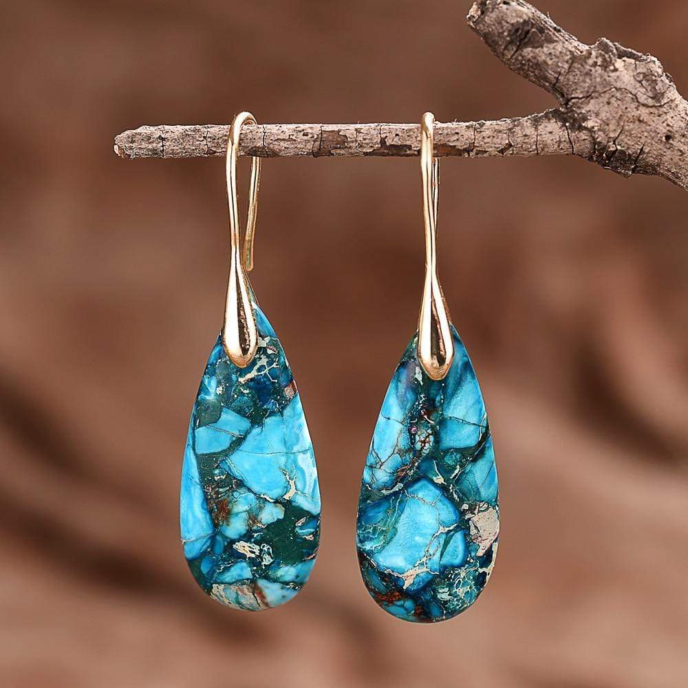 Blue Jasper Drop Earrings - Meliora-Gold-Nora Luxe