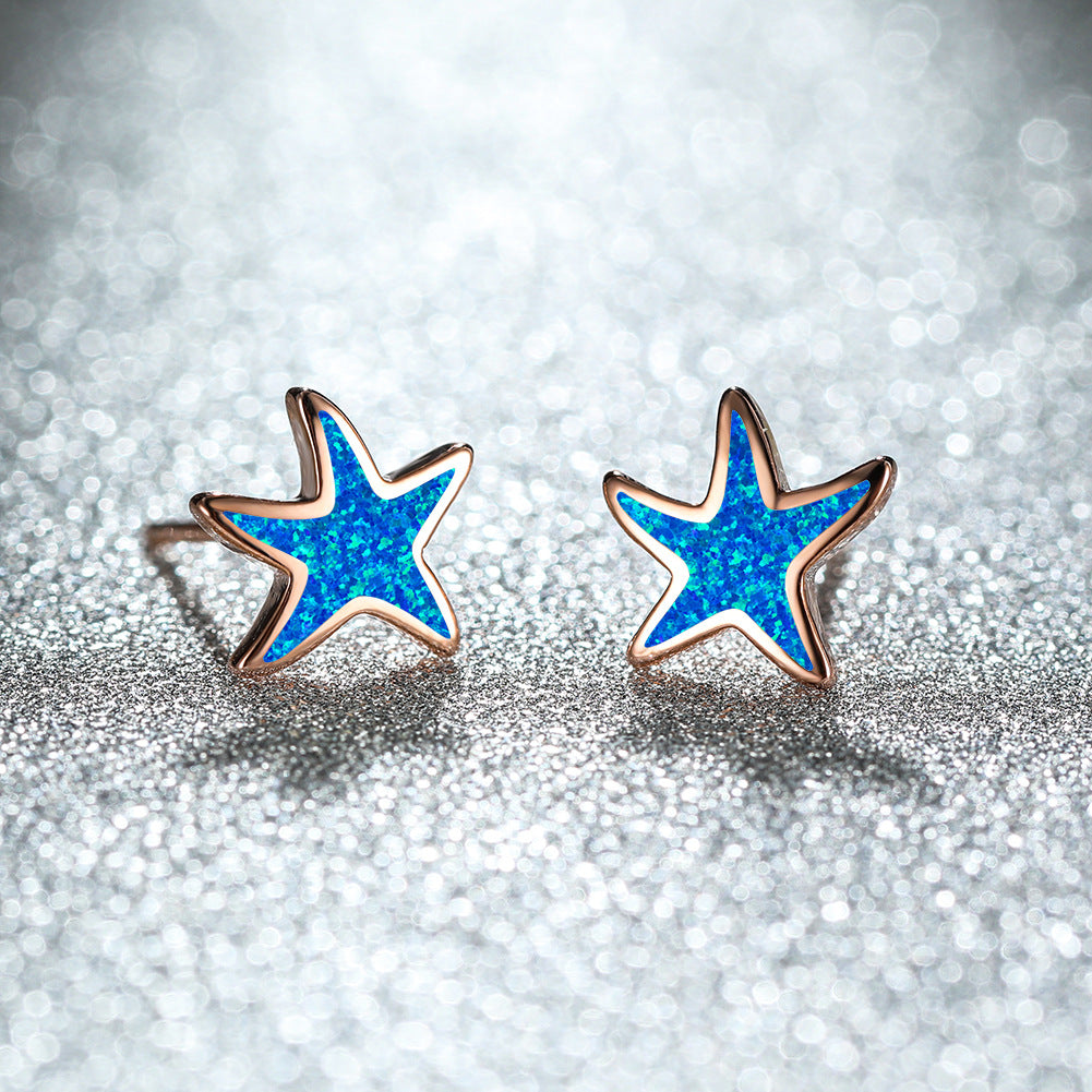 Blue Opal Starfish Earrings - Marina-Blue Opal-Rose gold-Nora Luxe