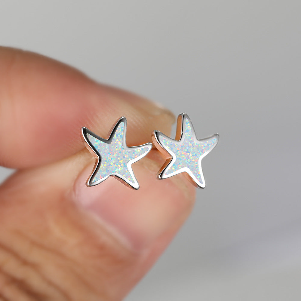 Blue Opal Starfish Earrings - Marina-Blue Opal-Silver-Nora Luxe