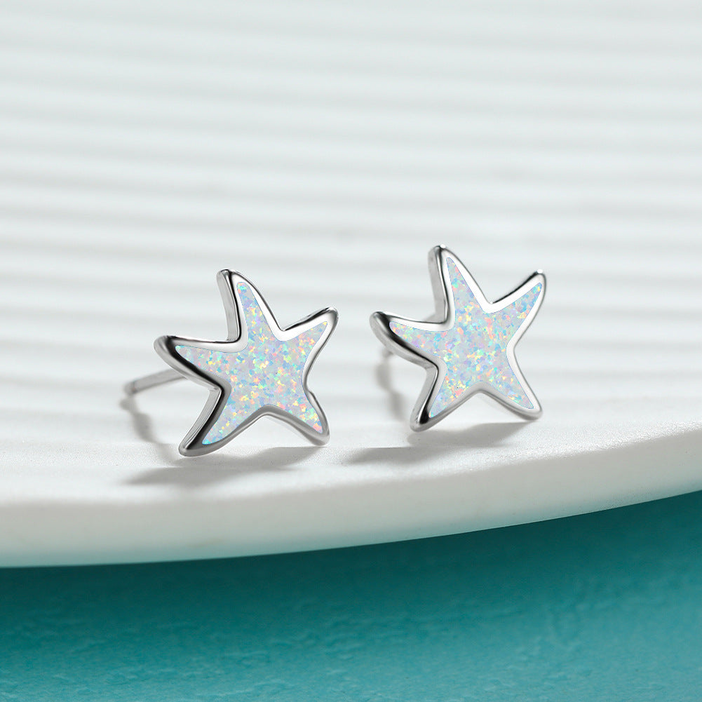 Blue Opal Starfish Earrings - Marina-Blue Opal-Silver-Nora Luxe