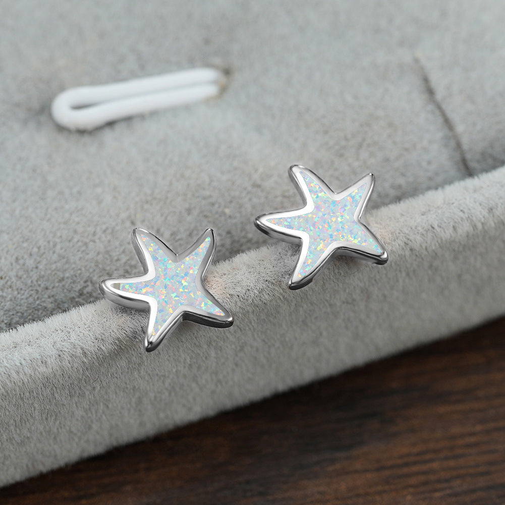 Blue Opal Starfish Earrings - Marina-Blue Opal-Silver-Nora Luxe