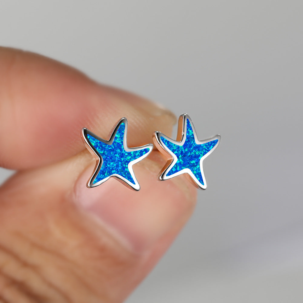 Blue Opal Starfish Earrings - Marina-Blue Opal-Silver-Nora Luxe