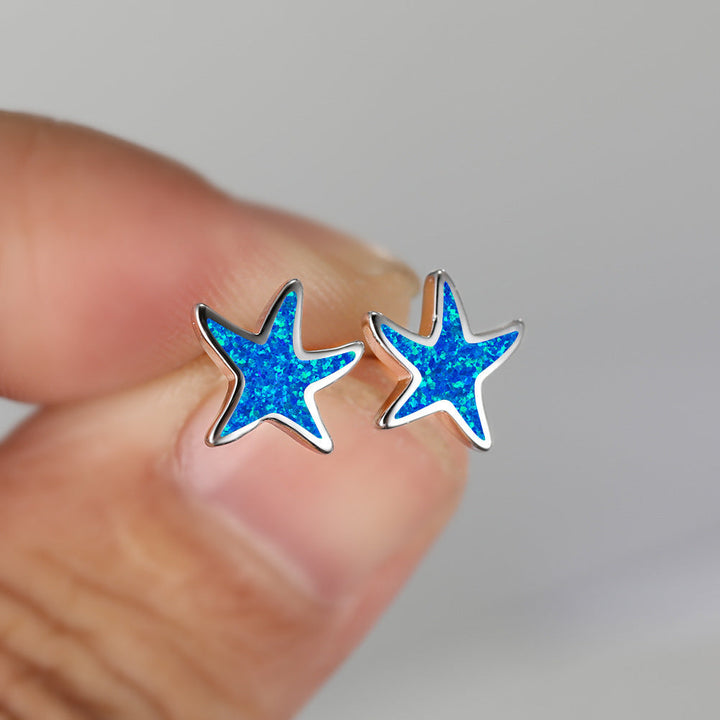 Blue Opal Starfish Earrings - Marina-Blue Opal-Silver-Nora Luxe