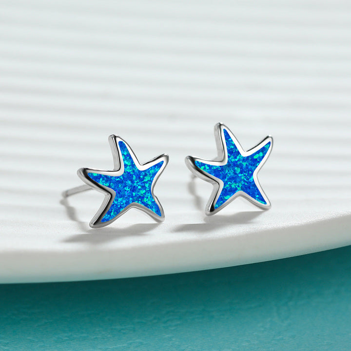 Blue Opal Starfish Earrings - Marina-Blue Opal-Silver-Nora Luxe