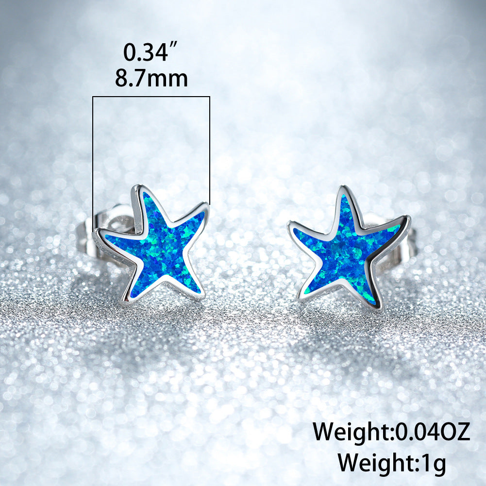 Blue Opal Starfish Earrings - Marina-Blue Opal-Silver-Nora Luxe