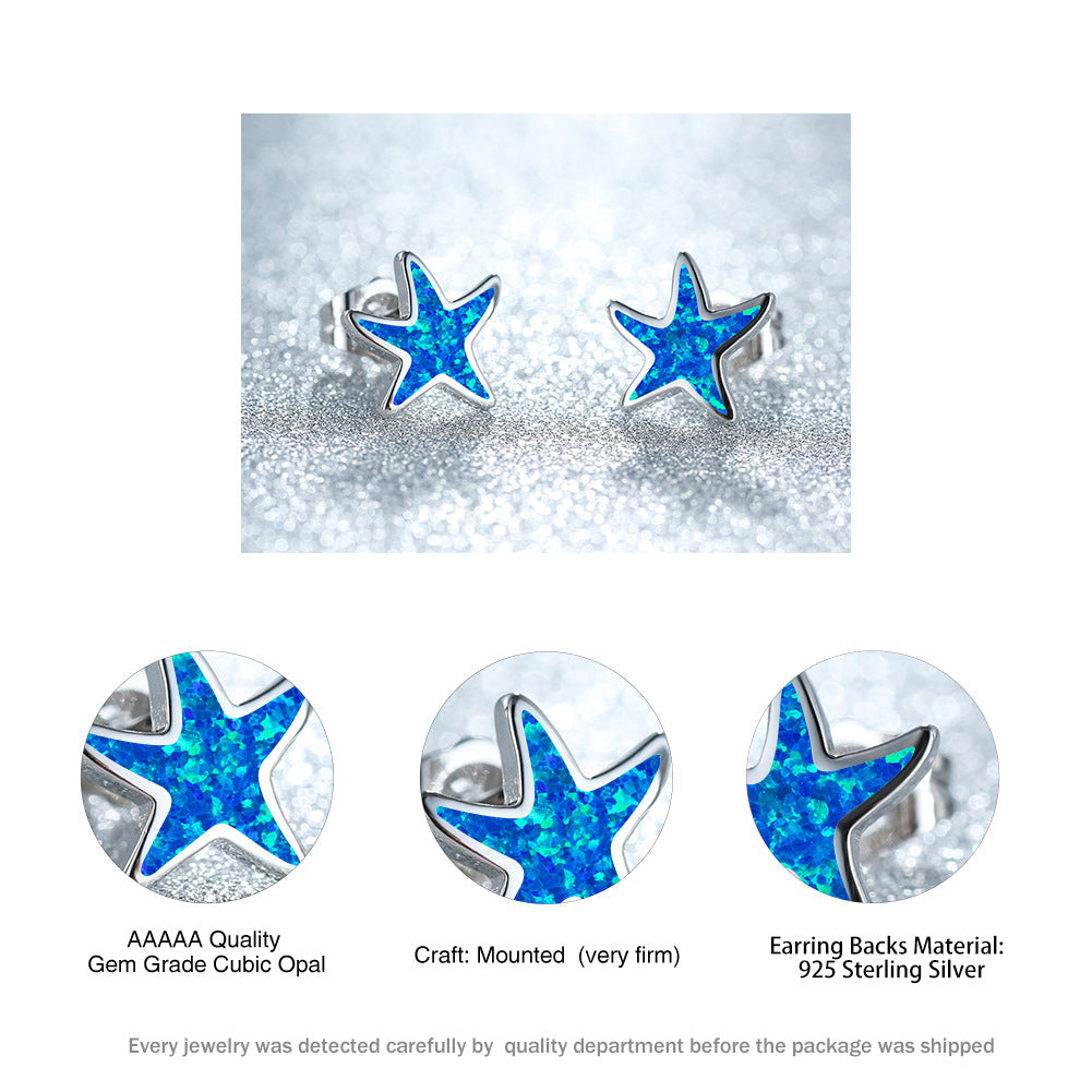Blue Opal Starfish Earrings - Marina-Blue Opal-Silver-Nora Luxe