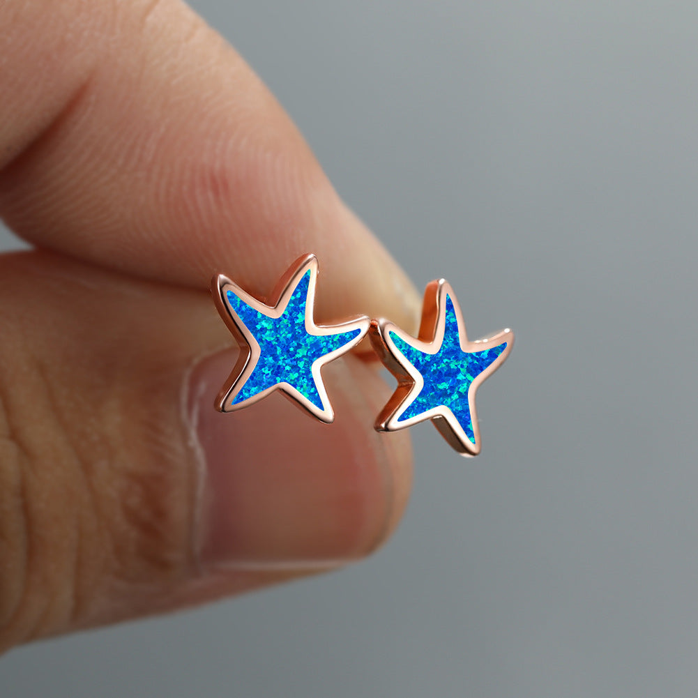 Blue Opal Starfish Earrings - Marina-Blue Opal-Silver-Nora Luxe