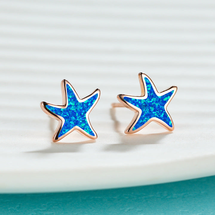 Blue Opal Starfish Earrings - Marina-Blue Opal-Silver-Nora Luxe