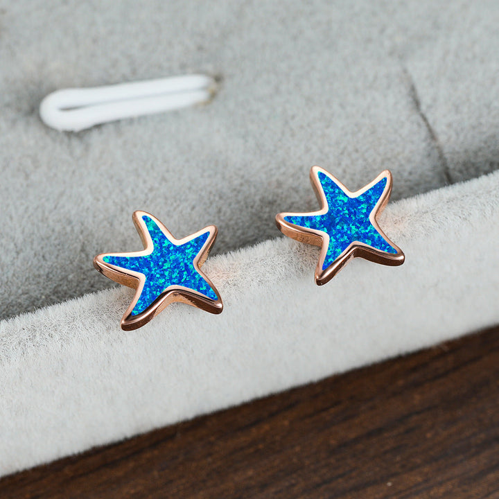 Blue Opal Starfish Earrings - Marina-Blue Opal-Silver-Nora Luxe